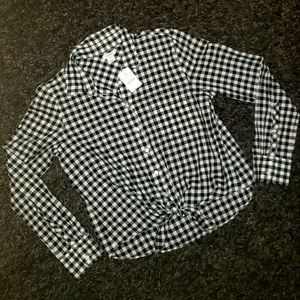J Crew button down tie gingham shirt.